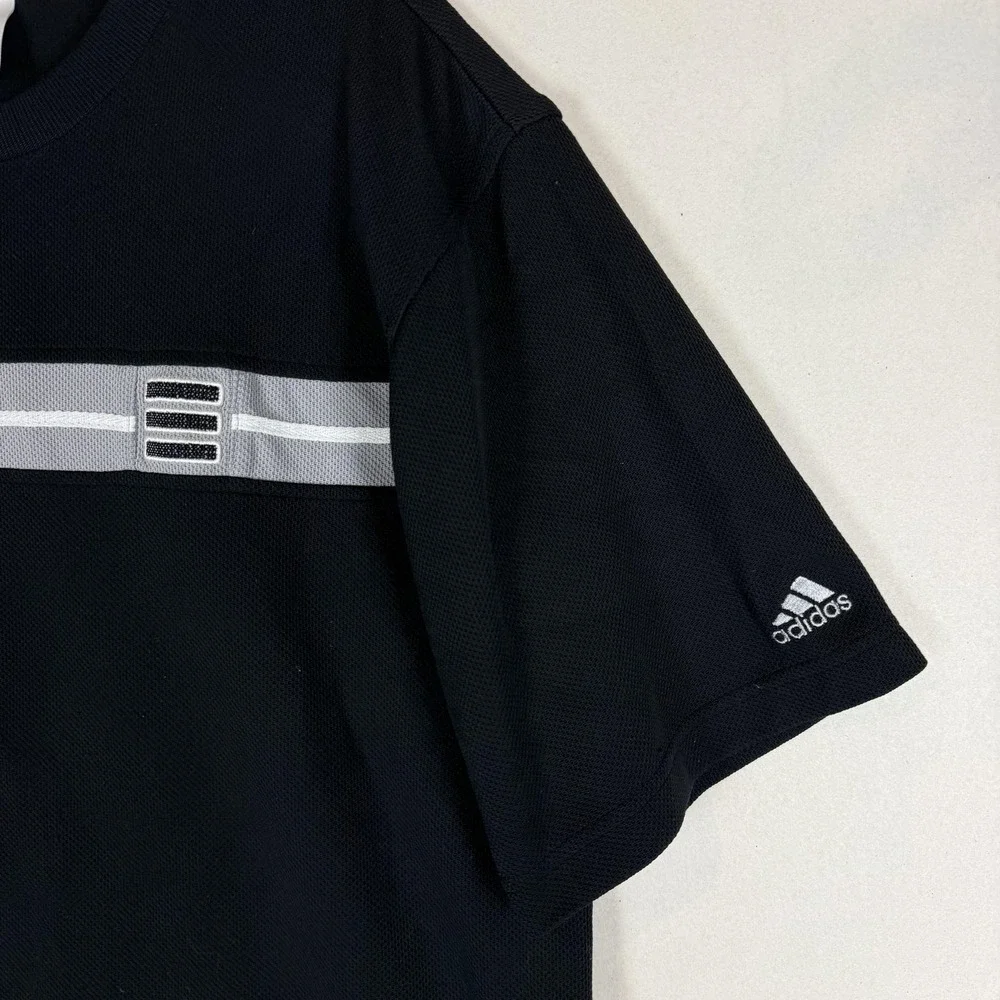 Vintage Adidas Shirt Mens Medium Black Mesh Stripe Short Sleeve Athletic Tee Y2K